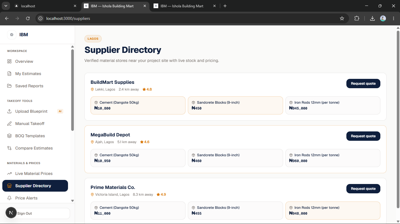 Find nearby suppliers and request quotes in one click
